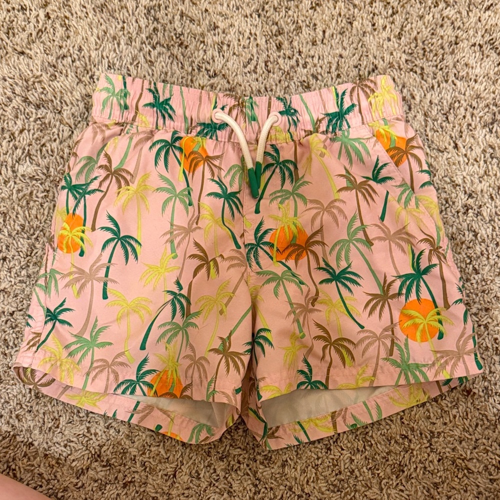 Art Class Pink Tropical Print Kids Swim Trunks